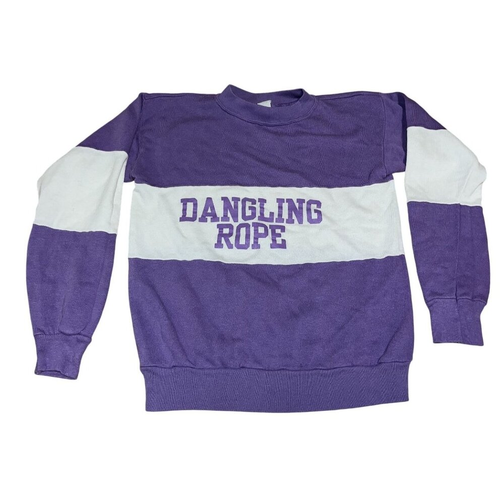 Vintage Dangling Rope Sweatshirt Purple & White Color Block Size S